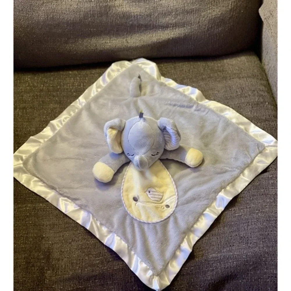 Carter's Grey Elephant‎ Lovey Security Blanket Bird Satin Trim Plush Baby Toy